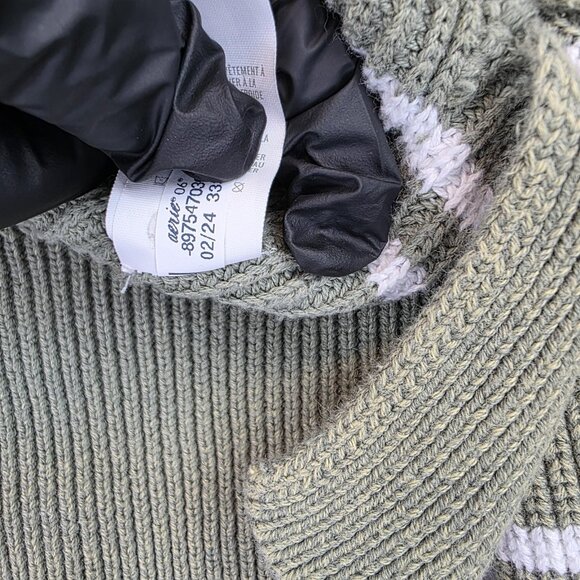 Aerie Sweater Womens XS Green White Stripe V Neck Balloon Sleeve Pullover Knit - Picture 7 of 10